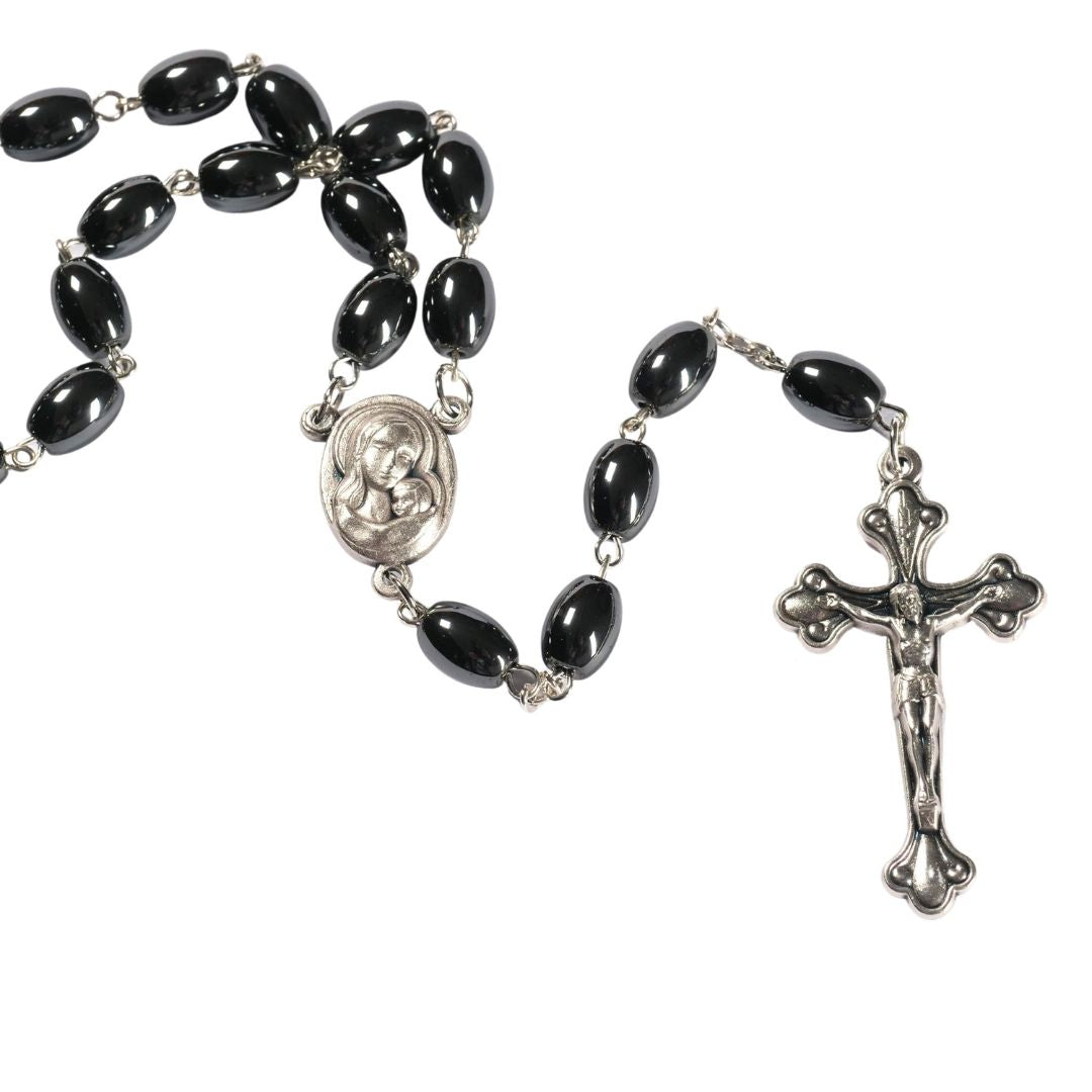 Rosary with oval hematite beads
