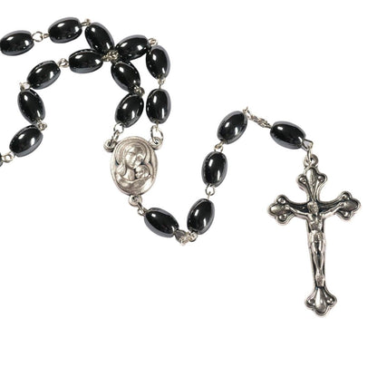 Rosary with oval hematite beads