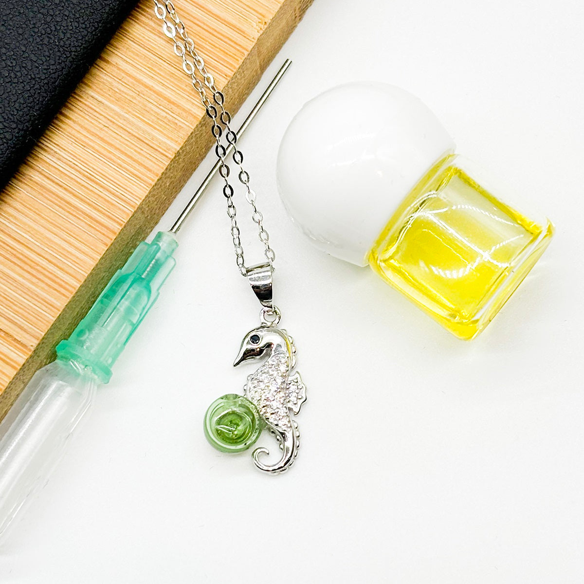 Sterling Silver Sea Horse Aroma Necklace - Lime | Energy & Healing | Diffuse on the go