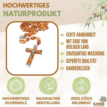 Handmade Olive Wood Rosary with Decorative Beads & Cross – 50cm | Baptism, Communion & Confirmation Gift