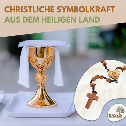 Handmade Olive Wood Rosary with Heart and Mary Pendant – 42cm | Baptism, Communion & Confirmation Gift