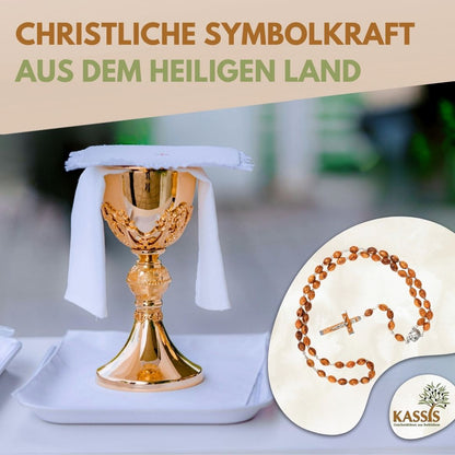 Handmade Olive Wood Rosary with Decorative Beads & Cross – 50cm | Baptism, Communion & Confirmation Gift