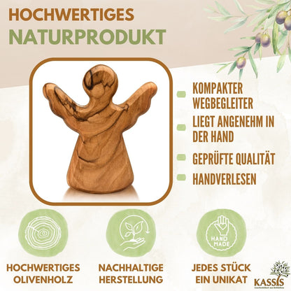 Handmade Olive Wood Guardian Angel Palm Stone | Baptism, Birth & Communion Gift