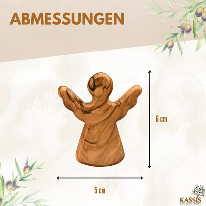 Handmade Olive Wood Guardian Angel Palm Stone | Baptism, Birth & Communion Gift