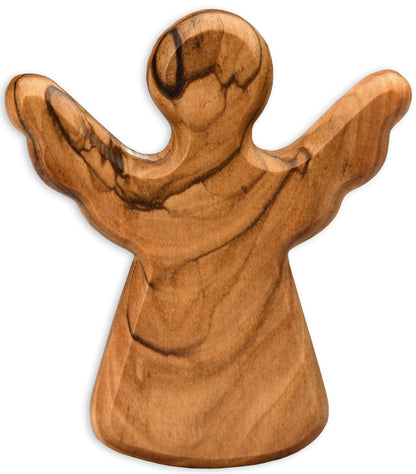 Handmade Olive Wood Guardian Angel Palm Stone | Baptism, Birth & Communion Gift